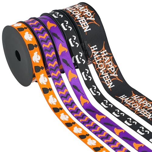 Happy Halloween Ribbon Set - Assorted Halloween Grosgrain & Satin Ribbons, 5 Rolls, 10 Yards