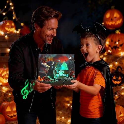 Halloween Card Skull 3D Popup Light Music Halloween Greeting Card - Spooky Scene
