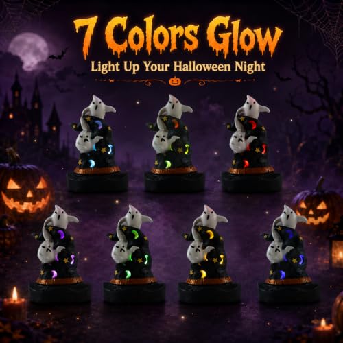 Halloween Resin Witch Hat Decor Set with Color-Changing LED Lights - 2 Pieces