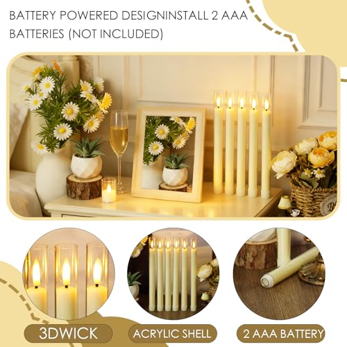 Ivory Flameless Taper Candles with Remote & Timer 6 Pack - Safe LED Holiday Decor