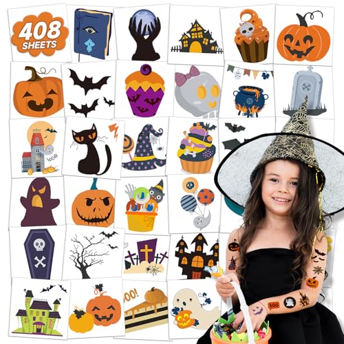 Halloween Temporary Tattoos for Kids Bulk - 408 Assorted Designs Party Favors