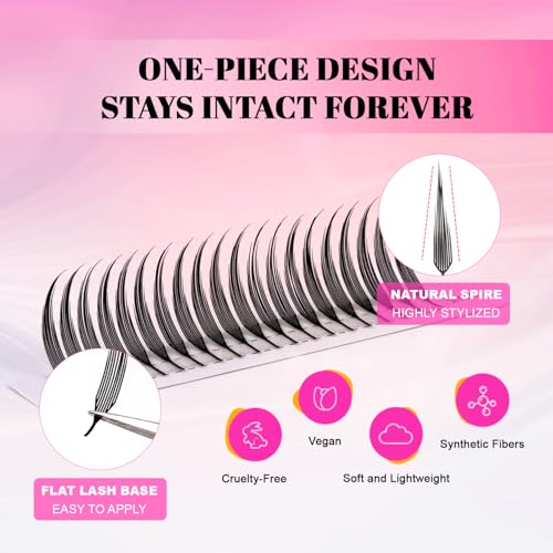 Anime Spire Lash Extensions - Premade Plume Flake Fans 0.07-D / 8-15mm – Lightweight & Professional
