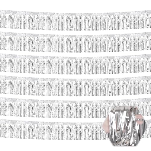 Silver Fringe Garland Streamers - Metallic Tinsel Banner Wall Decoration
