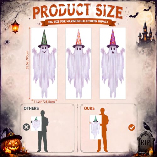 Halloween Ghost Window Clings Set - Large PVC Decals with Witch Hats, Bats & Pumpkins
