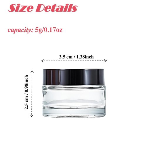 12Packs Glass Jars with Lids Clear Empty Cosmetic Containers Mini Round Makeup Jars with Black Lids and Inner Liners 5g for Storing Lip, Body Scrub. Lotion, Body Butter