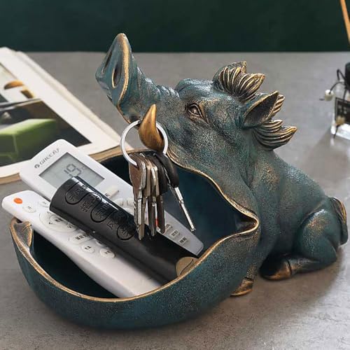 Large Blue Wild Boar Candy Dish - Unique Resin Key & Decor Bowl - Antique Variation
