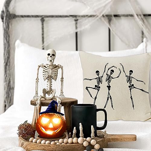 Halloween Skull Pillow Cover 22x22 Inch Linen Skeleton Throw Cushion Case for Sofa Couch Home Decor - Variation of THIS listing