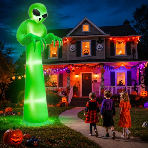 12 Ft Inflatable Halloween Alien Decor with Built-in LEDs Outdoor Yard Prop