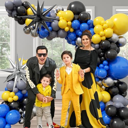 Balloon Arch Kit with Blue, Yellow, Gray, Silver & Black Balloons for Parties