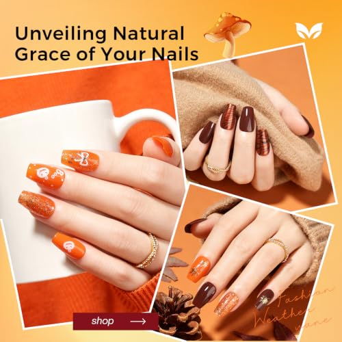 Morovan Fall Maple Leaf Nail Polish Set - 6 Autumn Colors, Holographic & Glitter