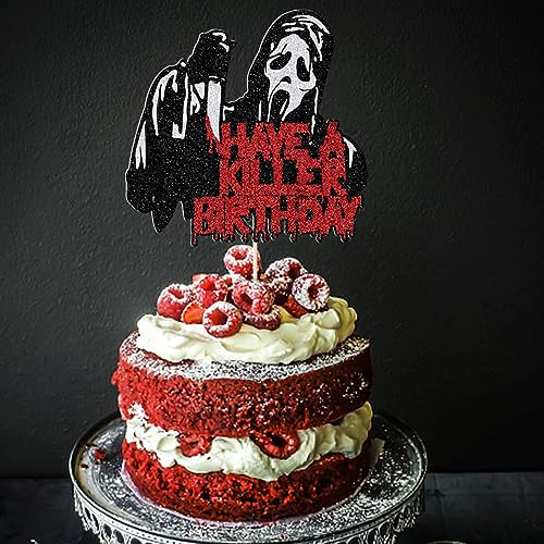 Halloween Bloody Theme Cake Topper - Killer Party Decorations with Glitter - Variation: Death Killer