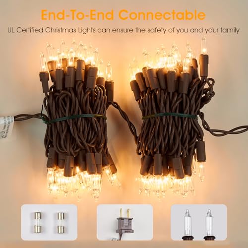 Warm White Christmas Lights with Brown Wire - 100 Count, 21ft, Connectable