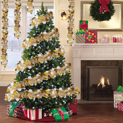 Gold and White Tinsel Garland - 4 Pack 6.6FT Metallic Sequin Streamers for Party Decor