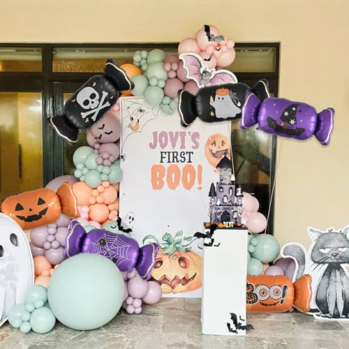 Halloween Candy Foil Balloons Set - 6 Large Ghost Pumpkin Spooky Decorations
