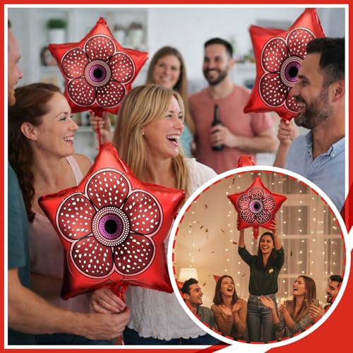 Mystery Theme Party Balloons - Red Flower Foil Balloons Set, 12 Pcs