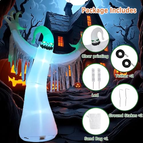 10 FT Giant Ghost Inflatable Halloween Yard Decoration with LED Lights