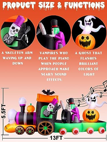 13Ft Halloween Inflatable Train Decoration with Ghost & Pumpkins - Outdoor Yard Decor - Variation of Halloween-Train