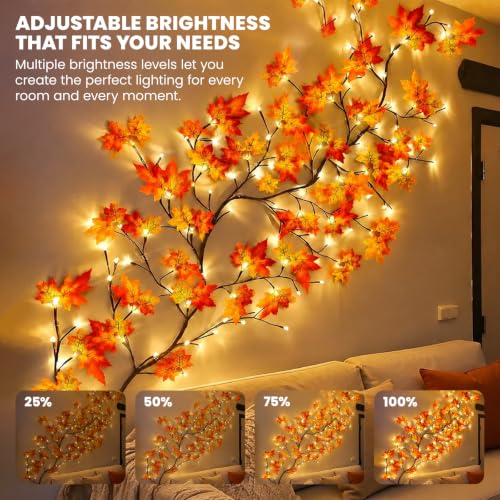 Fall Garland with Lights 3.9FT 48 LEDs USB Powered Autumn Maple Leaf Decor