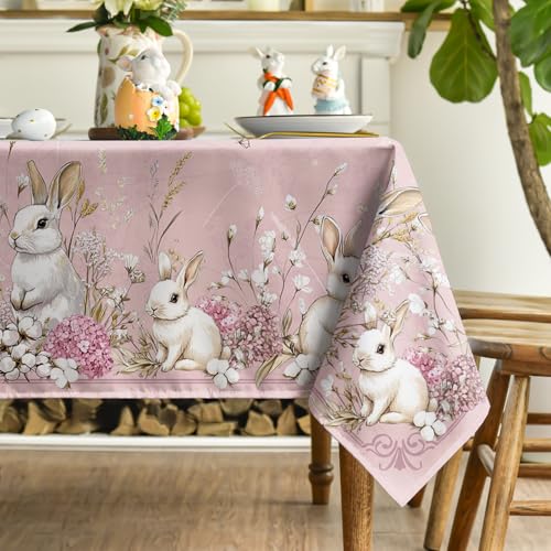 Pink Easter Bunny Tablecloth 60 x 140 Inch Rectangular Holiday Decor