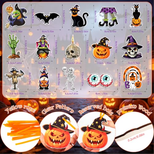 Halloween Wooden Tree Ornaments Set - 36 Spooky Holiday Decorations