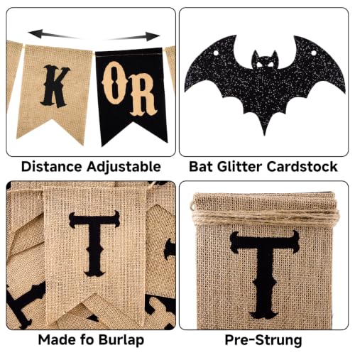 Halloween Trick or Treat Banner & Bat Garland - Burlap & Glitter Decorations