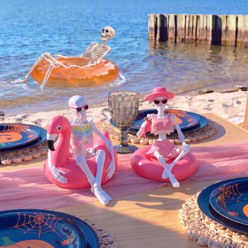 Halloween Skeleton Couple Figurines on Pool Float - Summer Vacation Variation