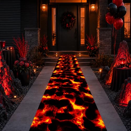 Lava Floor Runner Carpet with Cutter Box for Halloween Party Decor