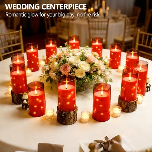 Flameless LED Candles with Timer 12 Pack - Red Flickering Candle Set