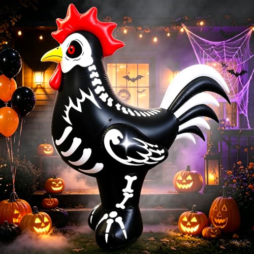 6.4FT Inflatable Skeleton Rooster Halloween Yard Decoration with LED Lights