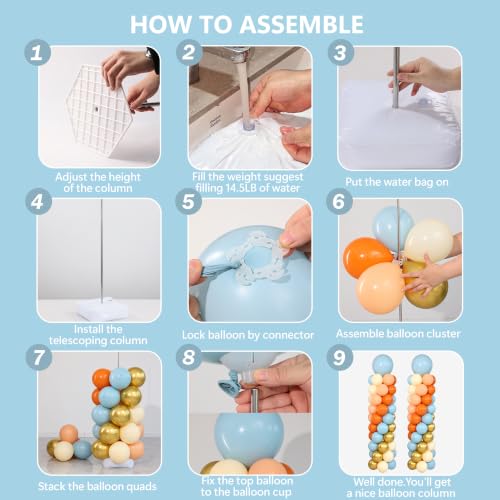 Fall Balloon Column Kits 2 Sets - Blue, Orange, Gold, Beige Thanksgiving Decorations with Stand & Accessories