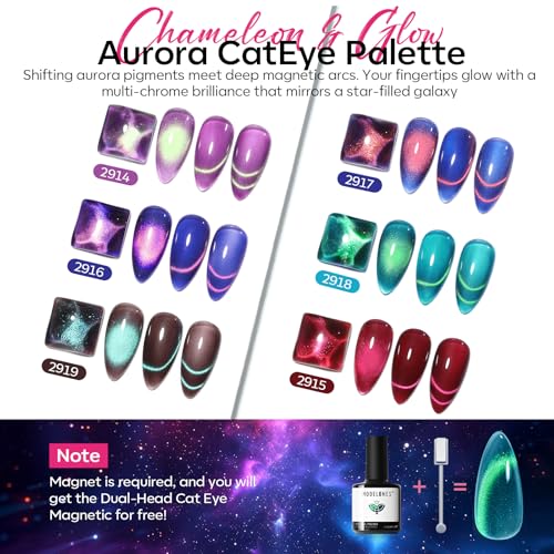 Modelones Cat Eye Glitter Gel Nail Polish Set - Aurora Variation - 6 Colors