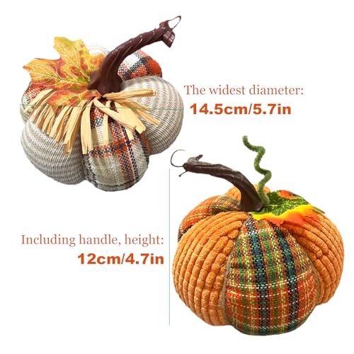 Fabric Pumpkins Set - 2 Pack Fall Thanksgiving Decor 5.5 Inch