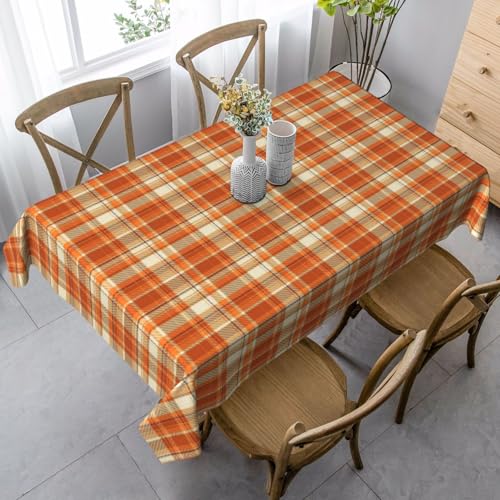 Fall Burnt Orange Checkered Rectangular Tablecloth 60x104 Inch - Stain-Resistant Autumn Dining Cover