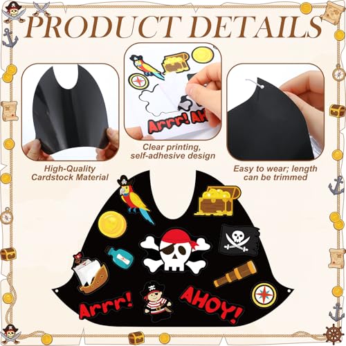 Pirate Party Hats Set with Stickers & Elastic Ropes - 24 Count