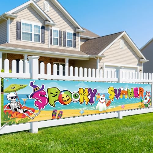 Summer Halloween Banner Tropical Beach Yard Decor for Parties