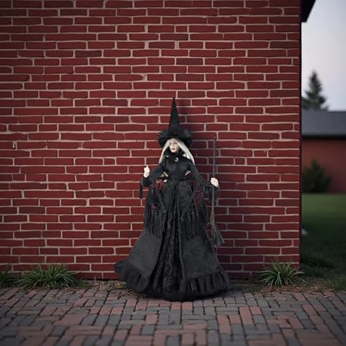 Halloween Witch Figurine Indoor Decor - Black Fabric Gothic Ornament 19 Inch