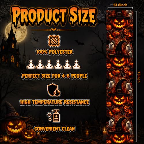 Halloween Spooky Ghost Pumpkin Witch Hat Table Runner with Variation