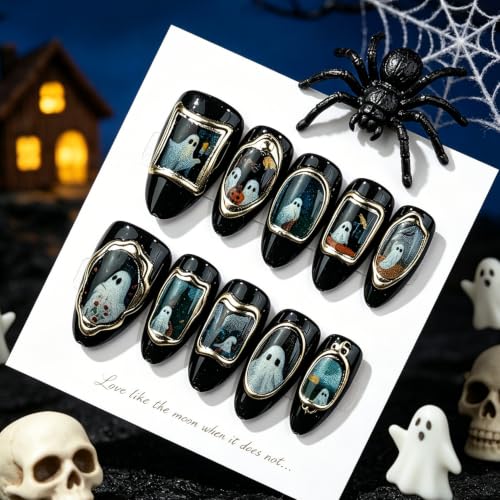 Halloween Ghost Press On Nails Set 36 - Spooky Gothic Pumpkin Spider Web Design