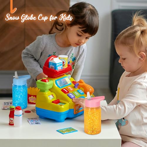 8 Pack 10oz Plastic Snow Globe Tumblers for Kids with Lids - Variation of 8