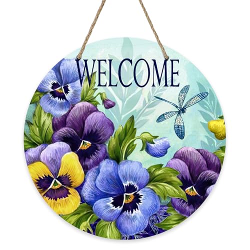Deroro Welcome Spring Summer Floral Flower Sign for Front Door - Purple