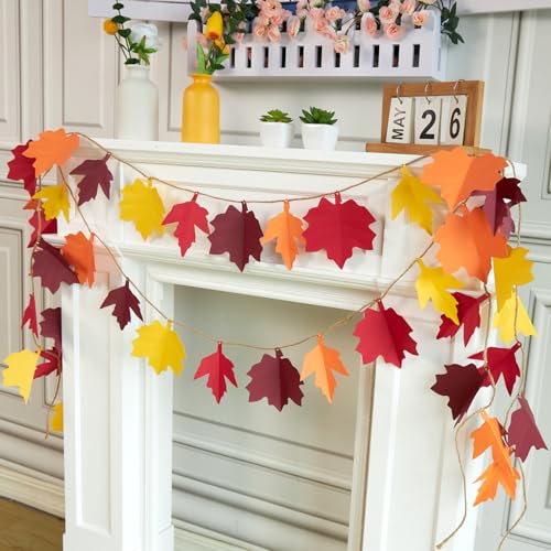 Fall Maple Leaf Garland 2-Pack - Autumn Decorations for Home Interior Holiday Decor