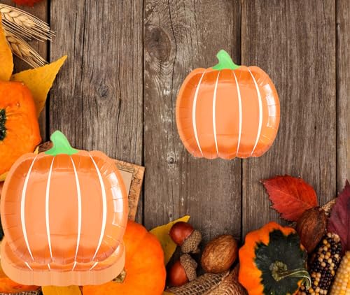 Pumpkin Fall Paper Plates - Autumn Harvest Disposable Dinnerware, 9 Inch, 25 Count