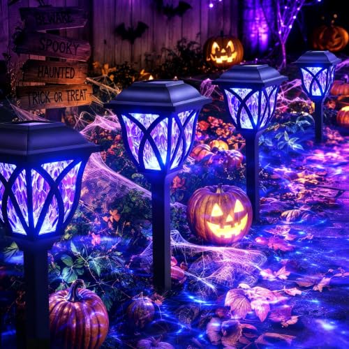 GIGALUMI Solar Halloween Pathway Lights 6 Pack - Purple Outdoor Decor