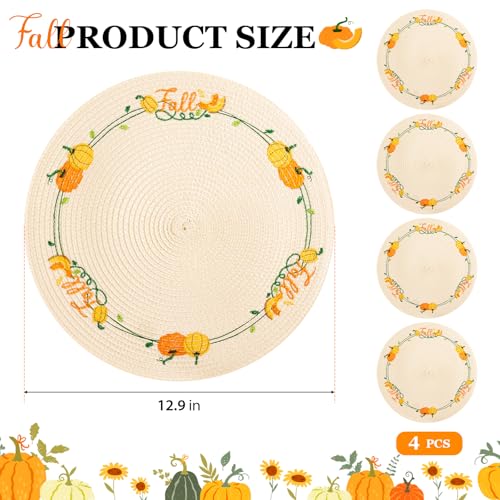 Fall Placemats Set of 4 Autumn Thanksgiving Table Decor Round Harvest Pumpkins