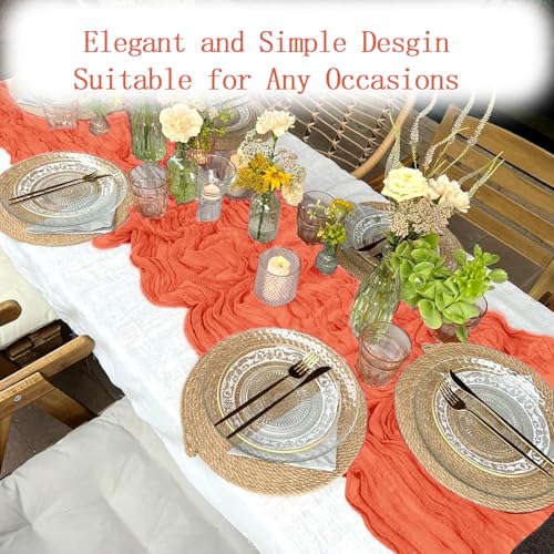 8 Pack Orange Cheesecloth Table Runner 20 x 120 Inch for Weddings Parties & Events - Semi Sheer Gauze Fabric Bulk Decor