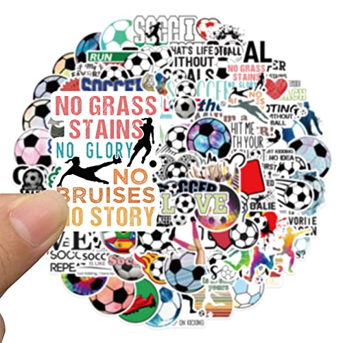 Soccer Stickers for Water Bottles - 100 Waterproof Vinyl Decals for Teens & Adults - Soccer Party Favors & Decorations