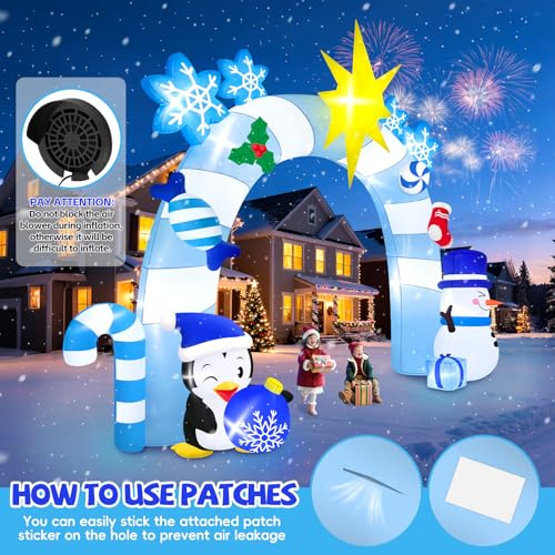 Christmas Blue Snowman Penguin Archway Inflatable - 16FT Winter Holiday Decor with LED Lights - Variation: Blue Snowman Penguin Archway
