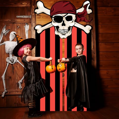 Halloween Pirate Party Banner & Door Curtain Set with Hooks - Photo Backdrop Decorations