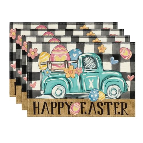 Artoid Mode Easter Egg Placemat Set - Black 12x18 Inch, 4 Pcs Seasonal Table Decor