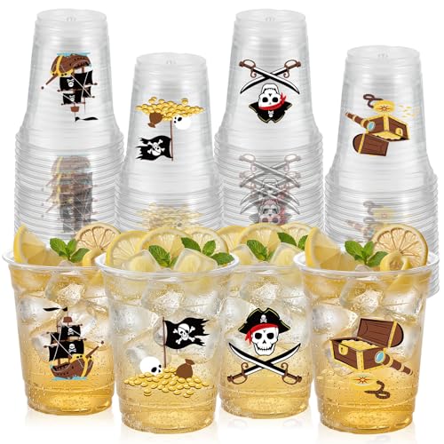 50 Pack Pirate Plastic Cups 12oz Treasure Theme Party Supplies
